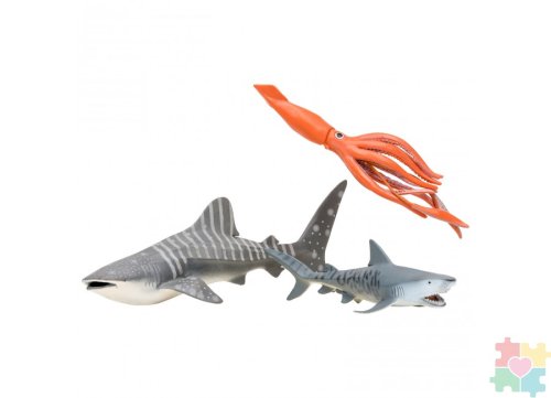 Паремо Фигурки игрушки серии "Мир морских животных": Китовая акула, акула, морж, кальмар, окунь, дайвер
