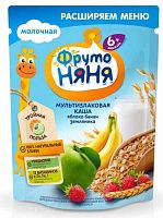 ФрутоНяня Каша молочная мультизлаковая с яблоком, бананом и земляникой, с 6 месяцев, 200 г					