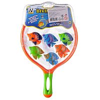 Junfa Игровой набор для ванной и бассейна Поймай рыбку: сачок и 6 тропических рыбок / цвет оранжевый, зеленый					