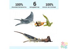 Паремо Фигурки игрушки серии "Мир морских животных": Манта, нарвал, морж, рыба-пила, акула-зебра, дайвер					