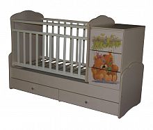 Детская кровать "Ульяна-1 Мишка" с маятником фигурные спинки ( слоновая кость ) из 2-х частей					