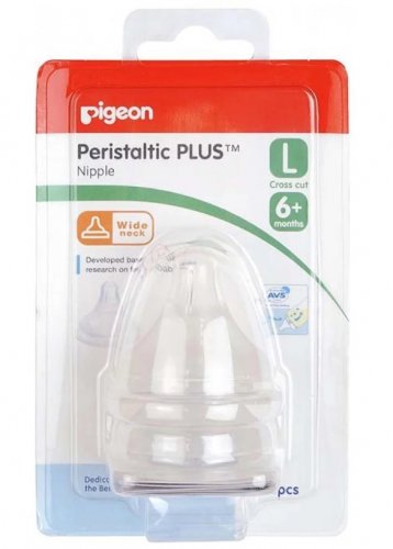 Pigeon  Соска силиконовая для детской бутылочки Перистальтик Плюс размер L 6+мес. 2шт